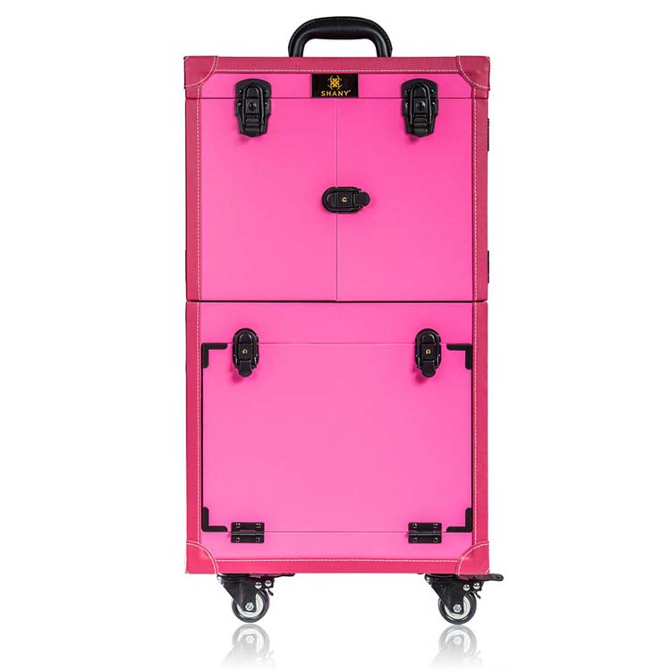 Rolling makeup case high quality PU material with mirror 4 wheels