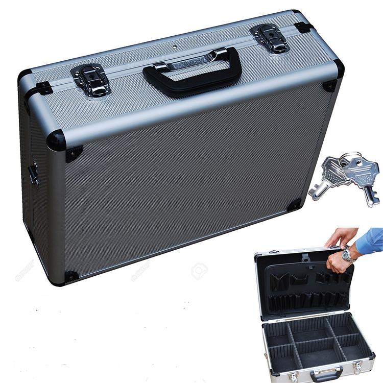 Gery Briefcase lockable Hard  Metal Lock Carrying Camera Case