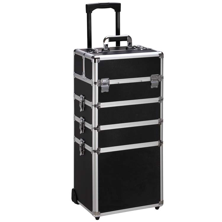 4 in1 rolling makeup train case aluminum makeup case 4 wheels  trolley cosmetic