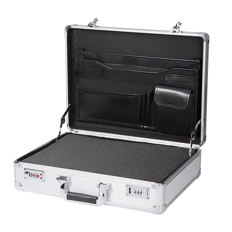 Silver Aluminum Briefcase With DIY Foam Insert Aluminum Hard Case Portable Case