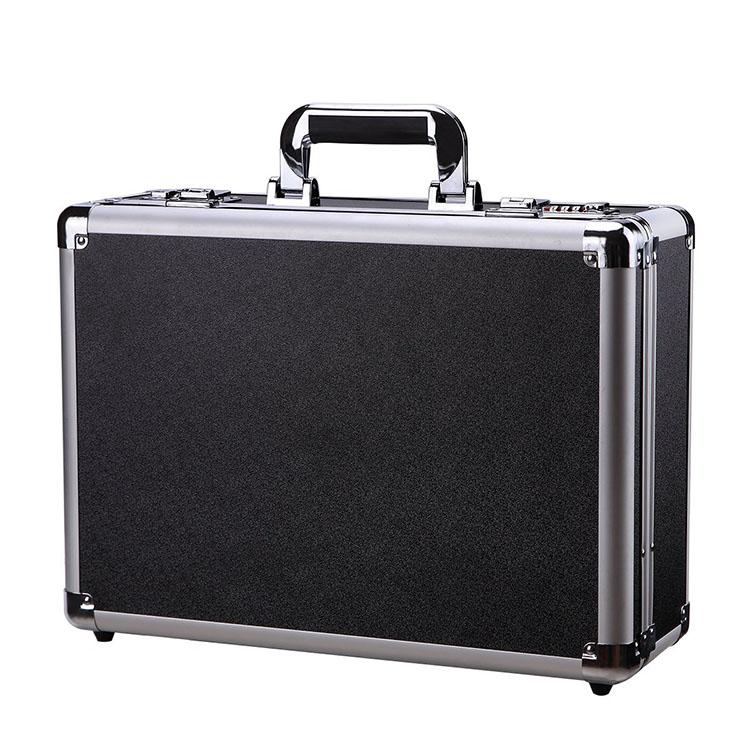 Black Aluminum Case Tool Box Metal Hard Briefcase with Dual Locks