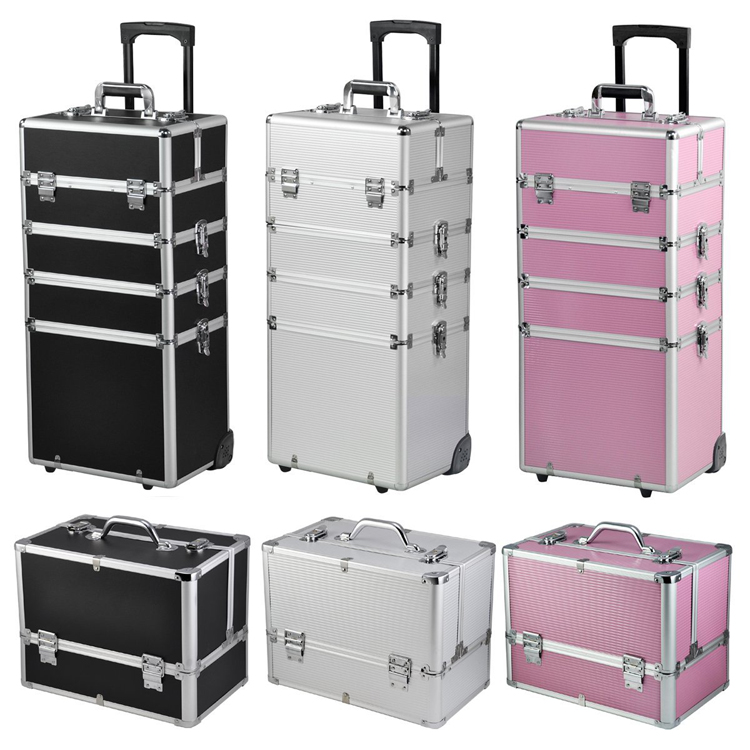 Professional 4in1 Interchangeable Aluminum Artist Rolling Makeup Case