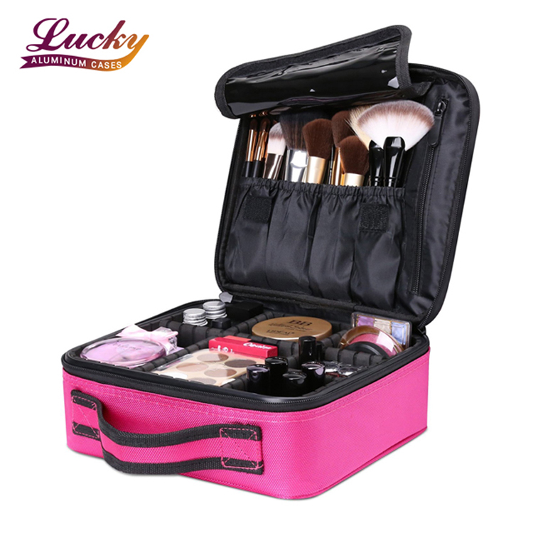 Makeup Train Case,  Portable Travel Makeup Cosmetic Bag with Adjustable D