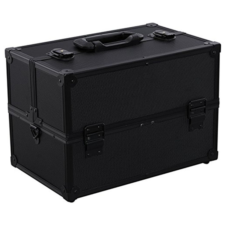 Large Cosmetic Box Makeup Train Case Lockable Portable With Shoulder Strap