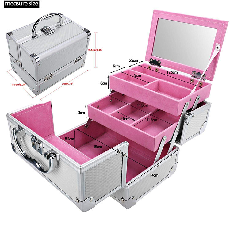 Professional Makeup Train Case, Portable Folding Aluminum Jewelry Cosmetic Box