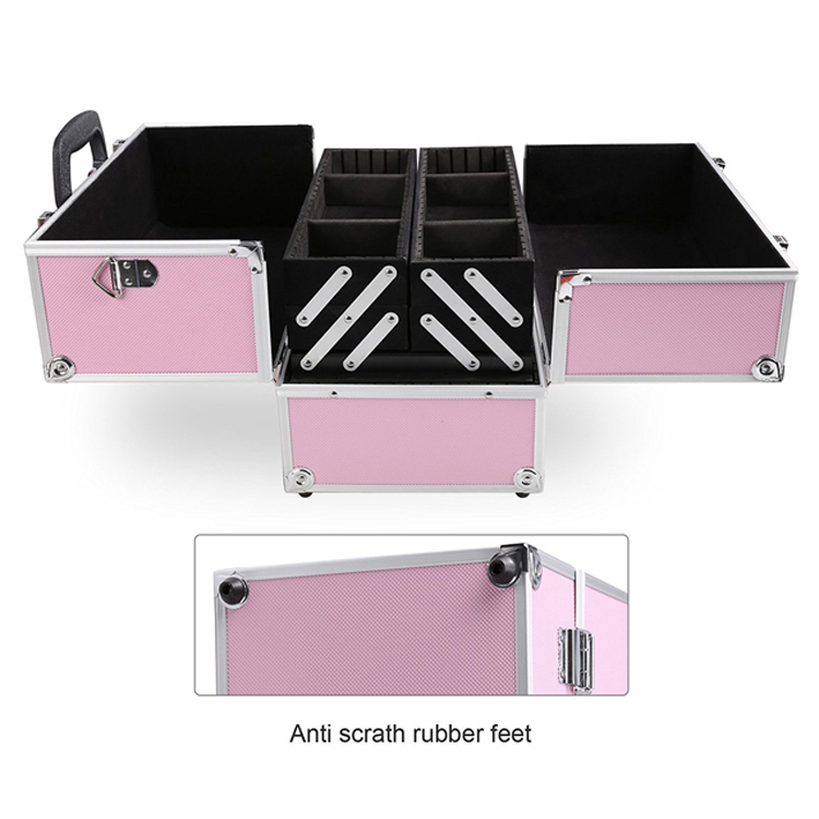 Makeup Case Large pink- Cosmetic Organizer Train Cases Box with 4 Trays