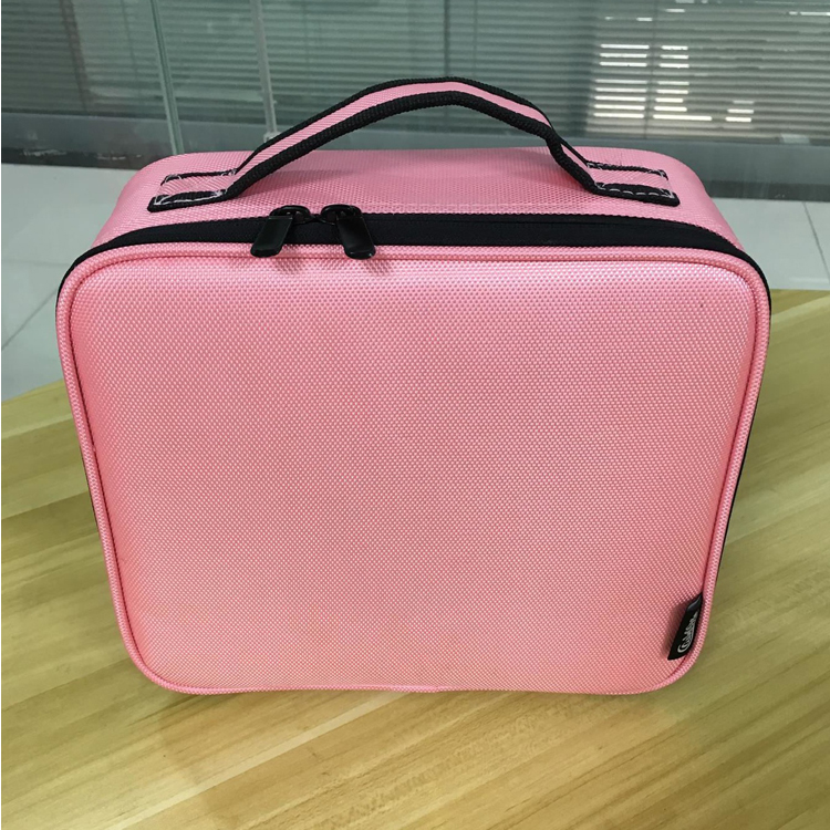 Pink color beautiful oxford cosmetic bag with hard divders high quality