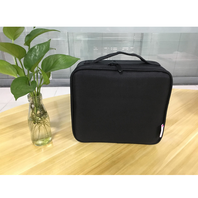 Black color travel oxford material with mirror and hard divider makeup bag