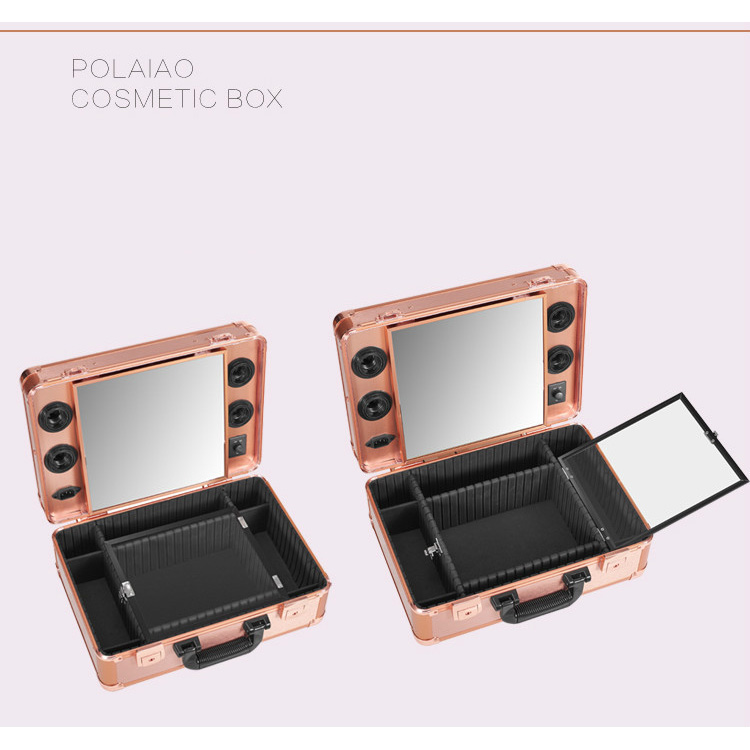 Rose Gold Aluminum Small lighted Beauty Case With Mirror