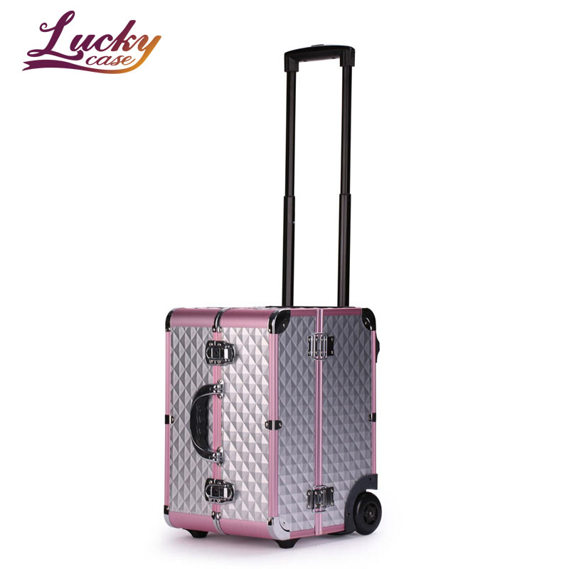 Professional Rolling Aluminum Cosmetic Case Fashion Water Cube Makeup Train Case