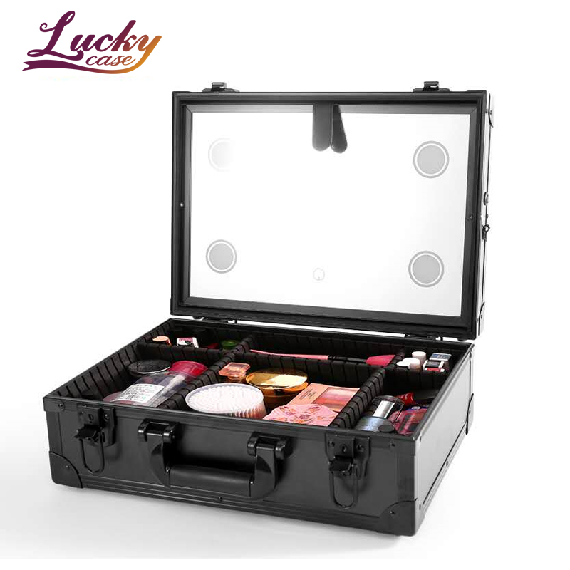 LED Mirror Adjustable 3 Lights Color Cosmetic Case Aluminum Makeup Organizer