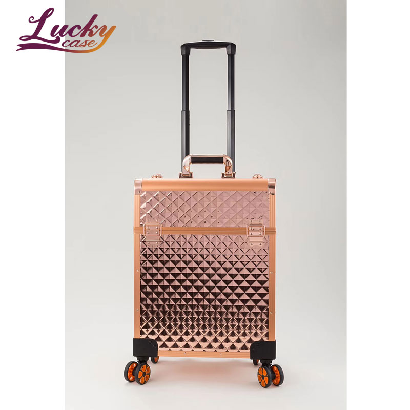 Rose Gold Aluminum Makeup Trolley Case Luxury Professional Beauty Case