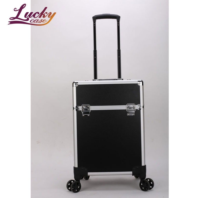 Aluminum Frame Rolling Cosmetic Trolley Case Nail Polish Storage Box with Lock