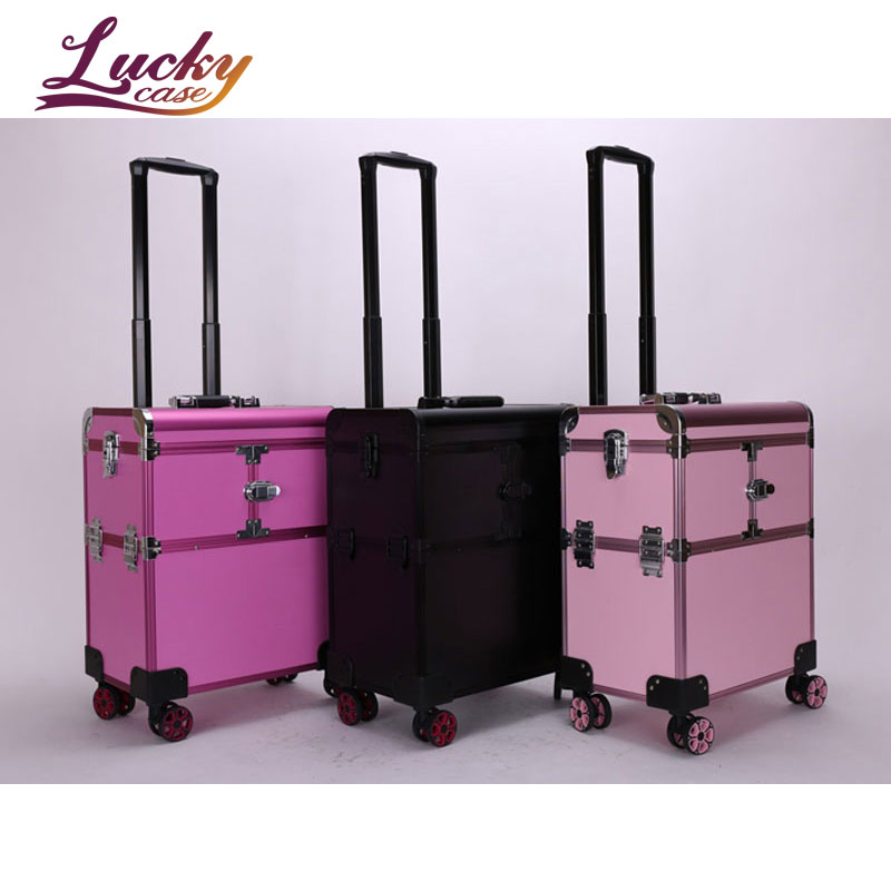 Makeup Artist Trolley Cosmetic Box Case Mirror Rolling Makeup Organizer