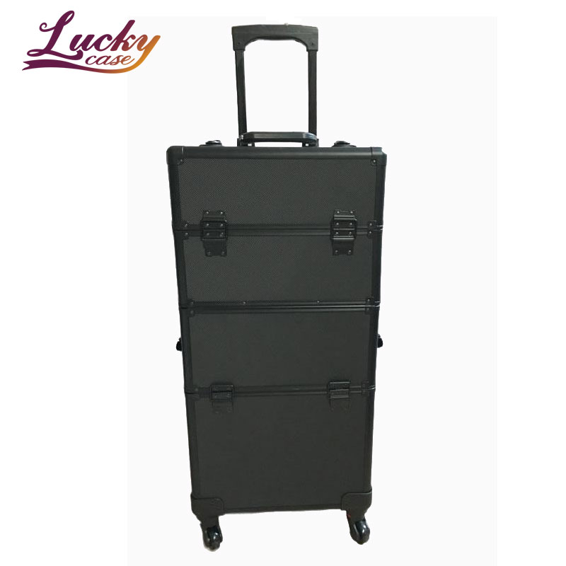 3 in 1 Professional Cosmetic Trolley Case Aluminum Floding Trays Makeup Case