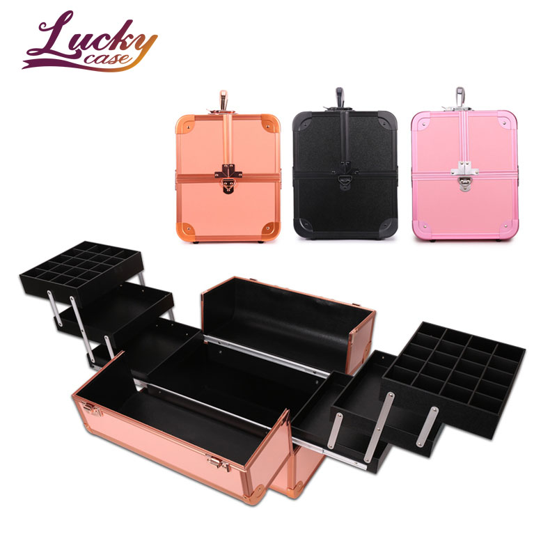 Multifunction Waterproof  Travel Cosmetic Carry Case Aluminum  Makeup Train Case