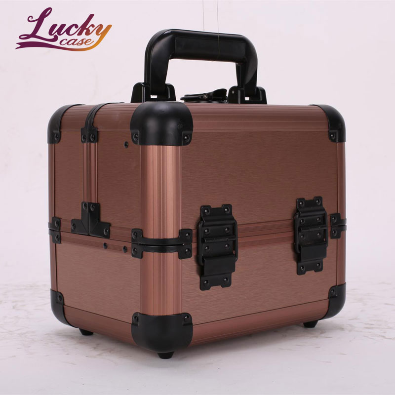 Small Portable Sturdy Carry handle Aluminum  Lockable  Makeup Train Case  Organi