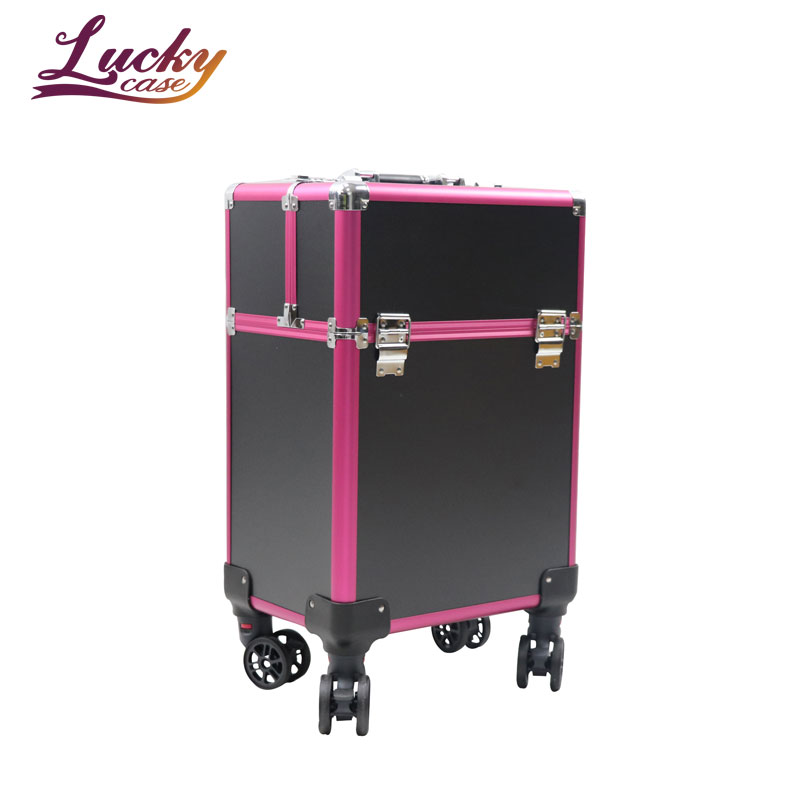 Hot Sales Multi-layers Beauty Case Rolling Aluminum Makeup Train Case