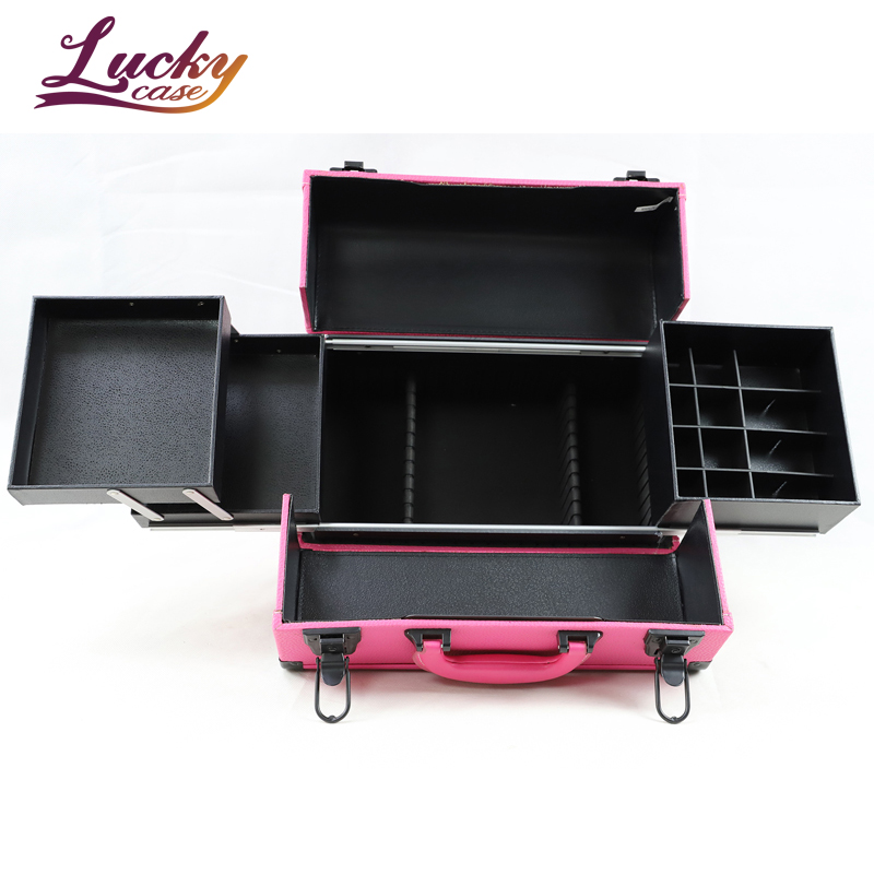 Lucky Rose Red Aluminum Leather Spacious Cosmetic Train Case