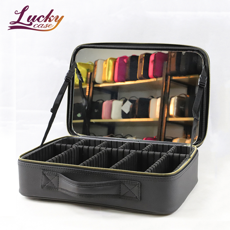 Black Professional Makeup Bag Big Capacity with Full Mirror for Makeup Artist