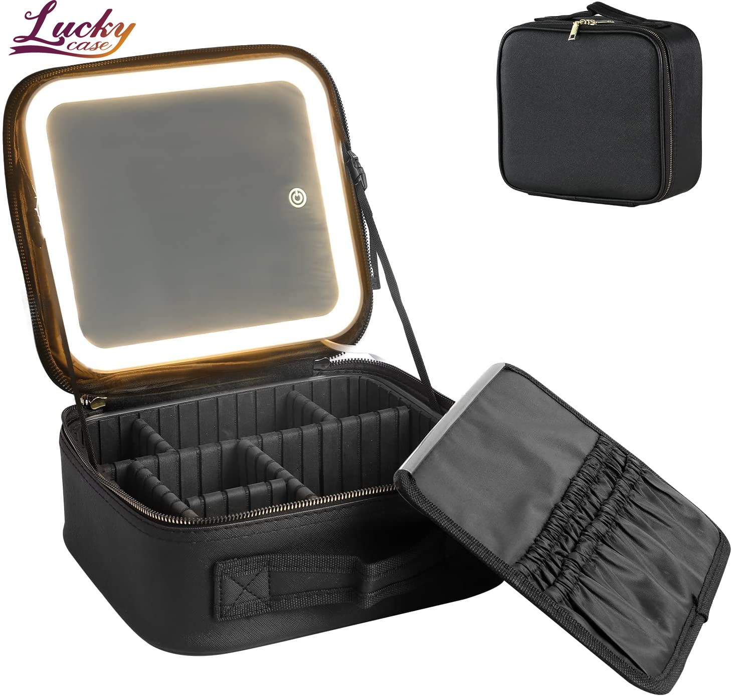  Mini Makeup Bag PU Makeup Bag with LED Light Mirror Customized Cosmetics Kit