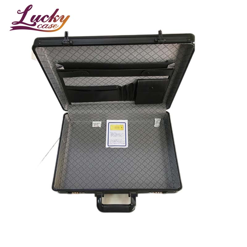 Aluminum Hard Case Black Briefcase with Interior File Organizer Pocket Toolbox