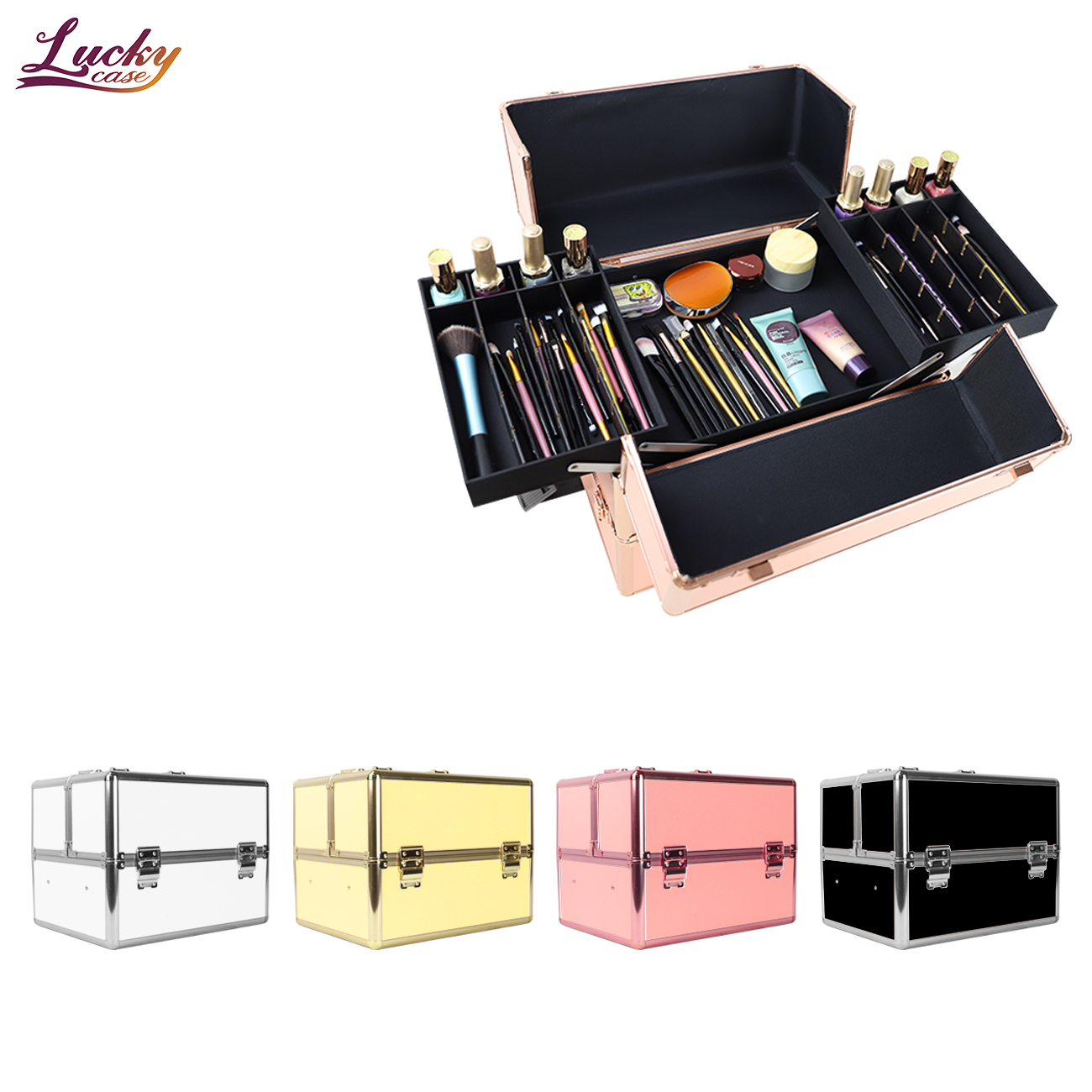 Makeup Box Train Case Large Storage Capacity Portable Travel Cosmetic Organizer