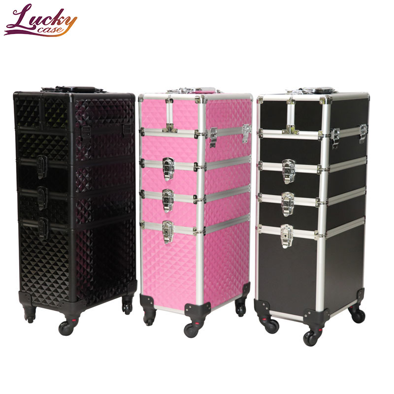 4 in 1 Large Rolling Cosmetic Case Professional Makeup Trolley Case Fashion